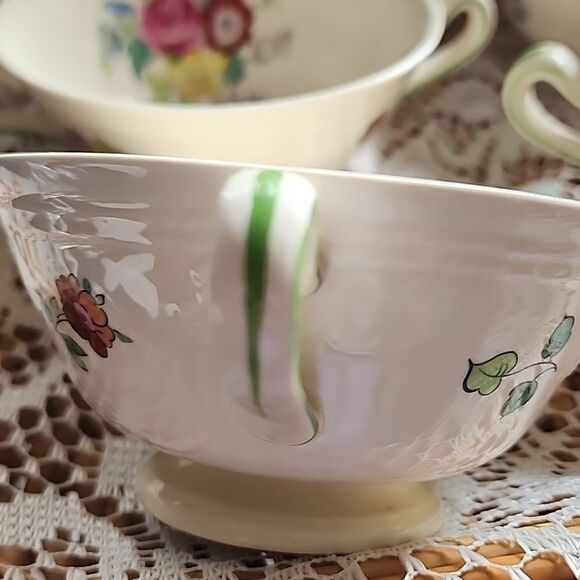WWII Era Antique Double Handled Floral Cream Soup Bowls - Picture 6 of 9